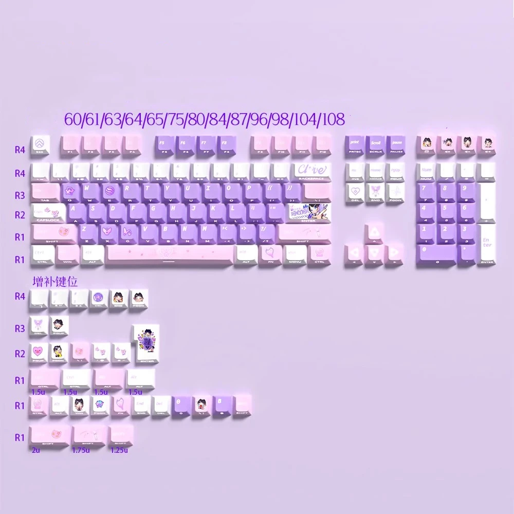 1 Set VALORANT Clove 2.0 Tastenkappen, PBT-Farbstoffunterlegte seitlich bedruckte Tastenkappen mit Hintergrundbeleuchtung, Kirschprofil-Tastenkappe mit Hintergrundbeleuchtung für 60/68/87/Made68 Image