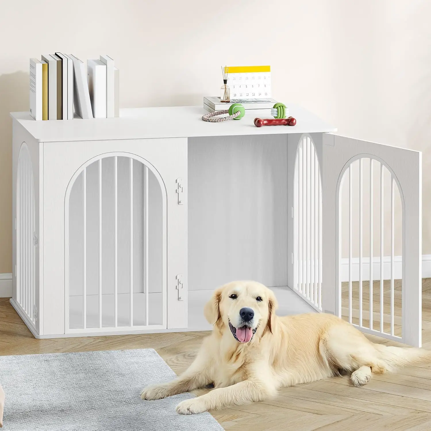 108 cm robuste Hundekäfigmöbel, 3 Bogentüren, Beistelltisch für den Innenbereich, weiß, individuell Image