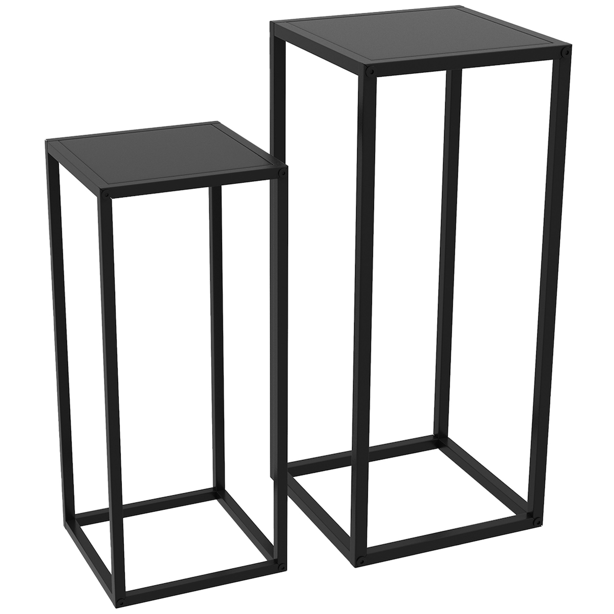 OKWISH Pflanzenständer 2er Set Schwarz 31x31x65 cm mit Stahlbeinen platzsparend ineinander schiebbar für Balkon Garten Terrasse Image