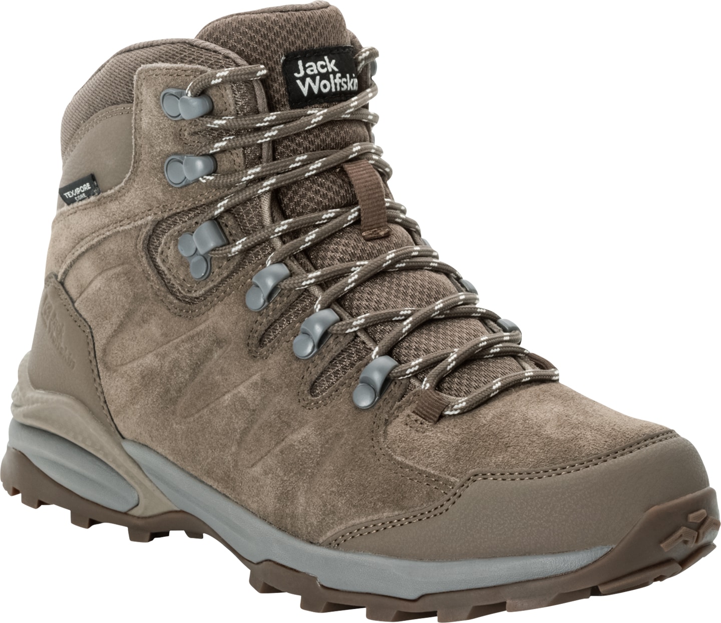 Wanderschuh JACK WOLFSKIN "REFUGIO TEXAPORE MID W", Damen, Gr. 42,5, braun (chestnut), Leder, Synthetik, Schuhe Wanderschuh, wasserdicht, Trekkingschuh
