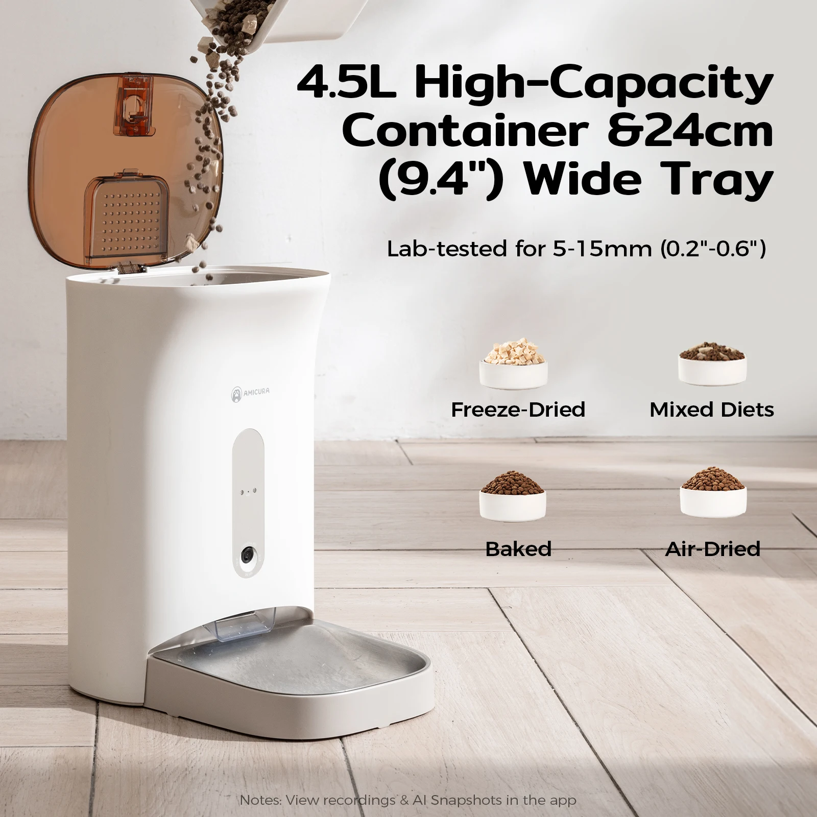 AMICURA F1 Pro 4.5L, 2.4/5GWIFI Distributeur automatique de nourriture pour chat intelligent, distributeur de nourriture pour animaux de compagnie, distributeur de nourriture pour chat et chien