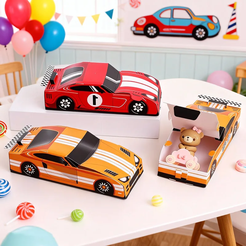 10 Stück Rennwagen-förmige Papier-Geschenkboxen Rot Gelb Rennwagen Geburtstagsparty Gastgeschenk-Verpackung Geschenkverpackung Tischdekoration Image