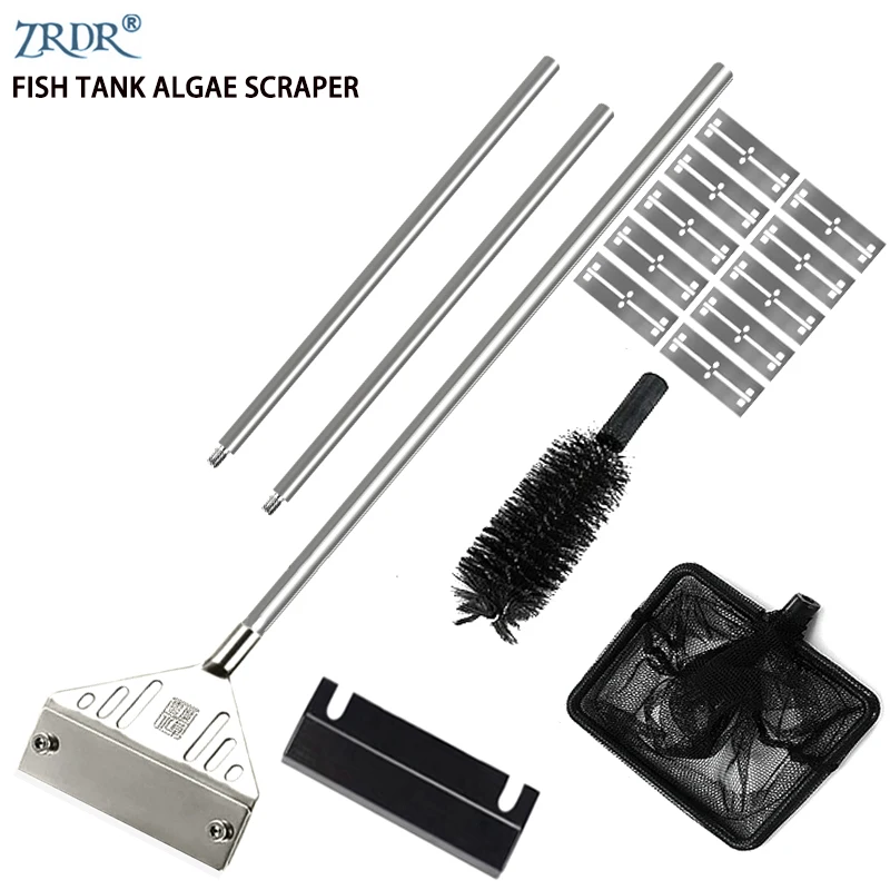 Aquarium Algenschaber Edelstahl drei in einem Netzbeutel Reinigungsbürste flache Sandalgenentfernung Aquarium Hausreinigungswerkzeug Image