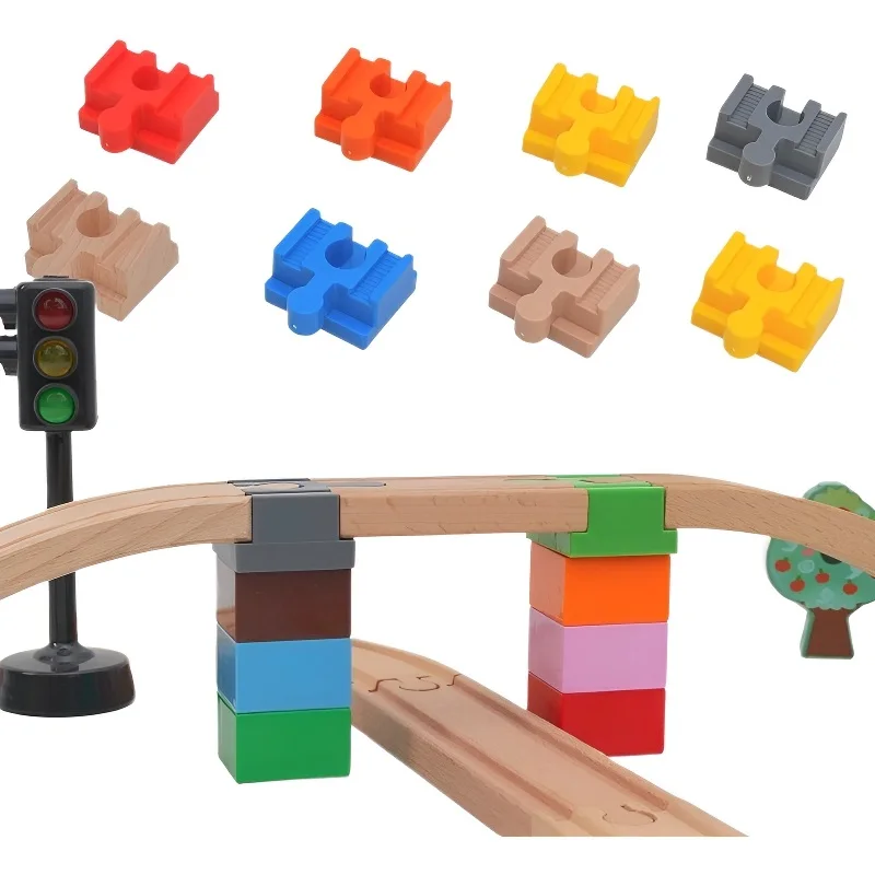 5/10 stücke Holz Eisenbahn Track Zubehör Universal Kunststoff Blöcke Stecker Adapter fit für Marke Holz Tracks Spielzeug Image