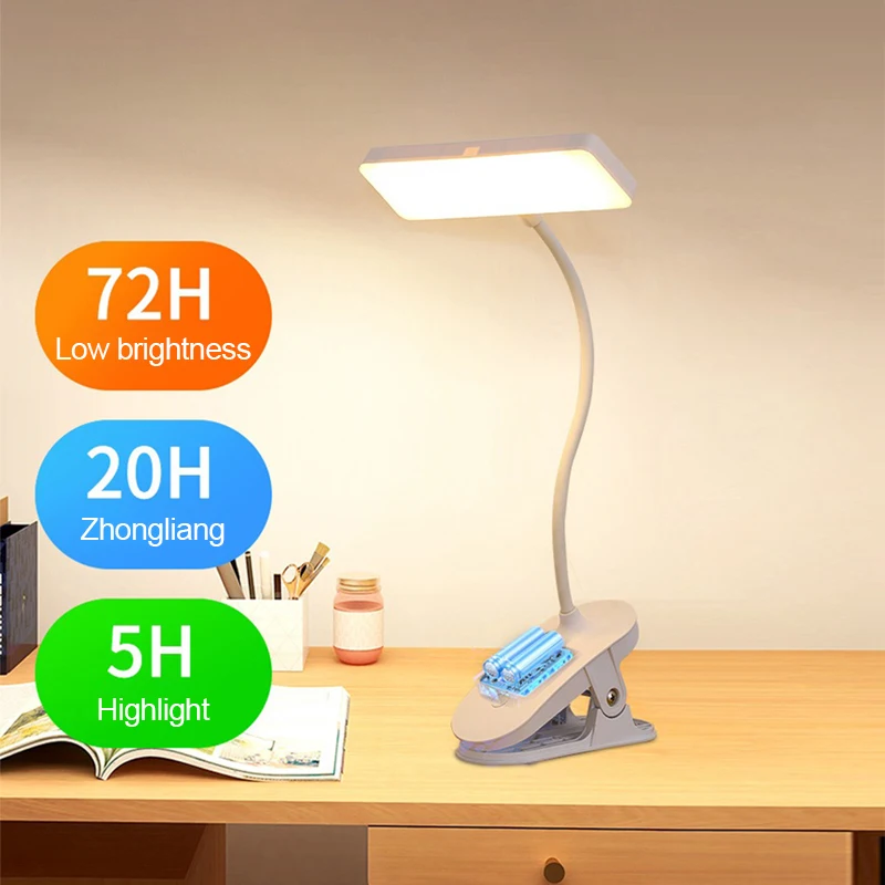 LED-Tischleuchte, dreistufig verstellbares Licht, Bürobeleuchtung, Schlafsaal, Schlafzimmer, Lernen, Augenschutz, faltbare Clip-Desktop-Lampe Image