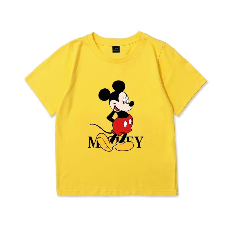Disney Mickey und Minnie Niedliches Kinder-T-Shirt aus reiner Baumwolle, kurzärmelig, Rundhalsausschnitt, Cartoon-Aufdruck, Eltern-Kind-Kleidung Image