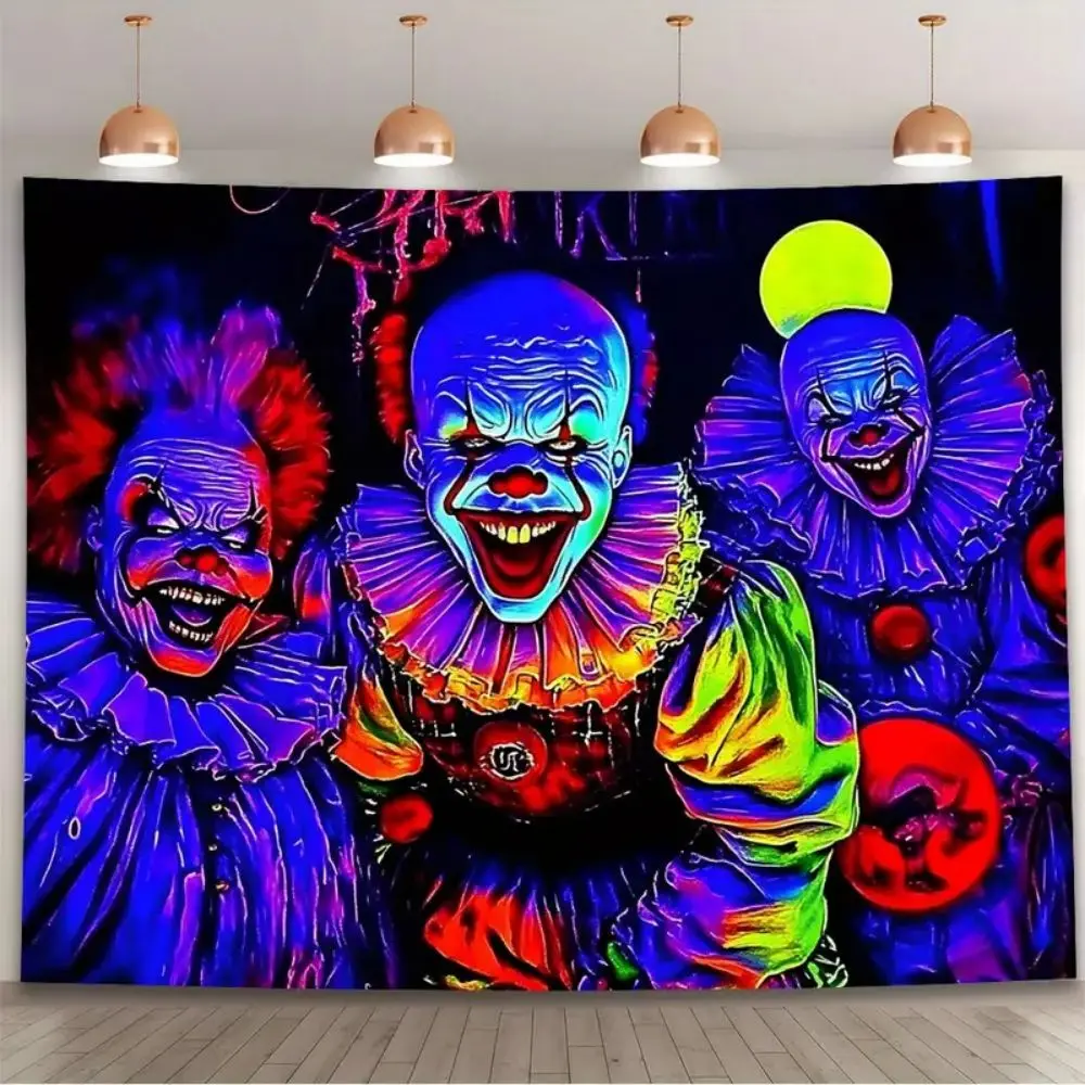 VIKAMA erschreckendes Clown-Hintergrundbanner mit Neonfarben für Halloween-Party-Dekoration im Innen- und Außenbereich, hängendes Banner Image
