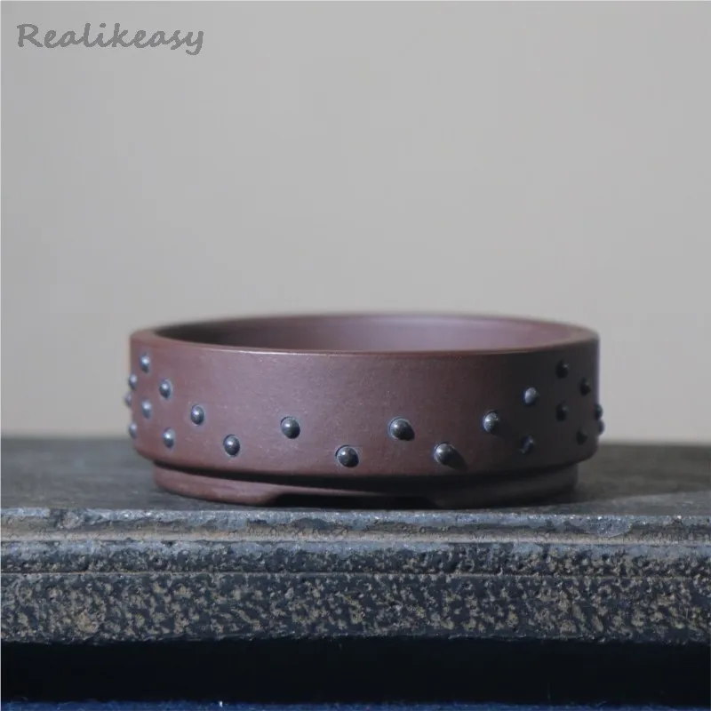 2026 Chinesischer Yixing-Blumentopf aus lila Ton, rund, handgefertigt, Bonsai-Topf, Heim-/Büro-Desktop-Dekoration, saftiger Blumentopf LI639 Image