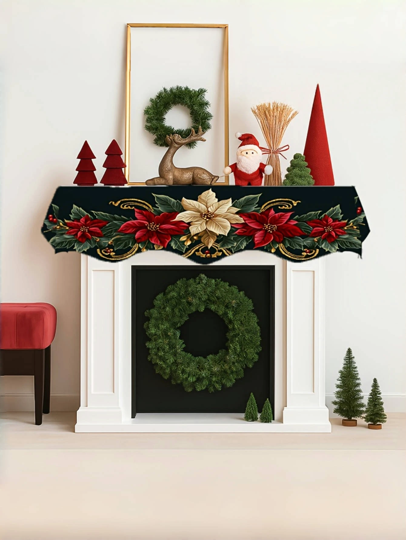 1-teiliger Weihnachtskaminschal – mit Blumenelementen, es ist Ihr perfektes Weihnachtsgeschenk und eignet sich für die Inneneinrichtung Image