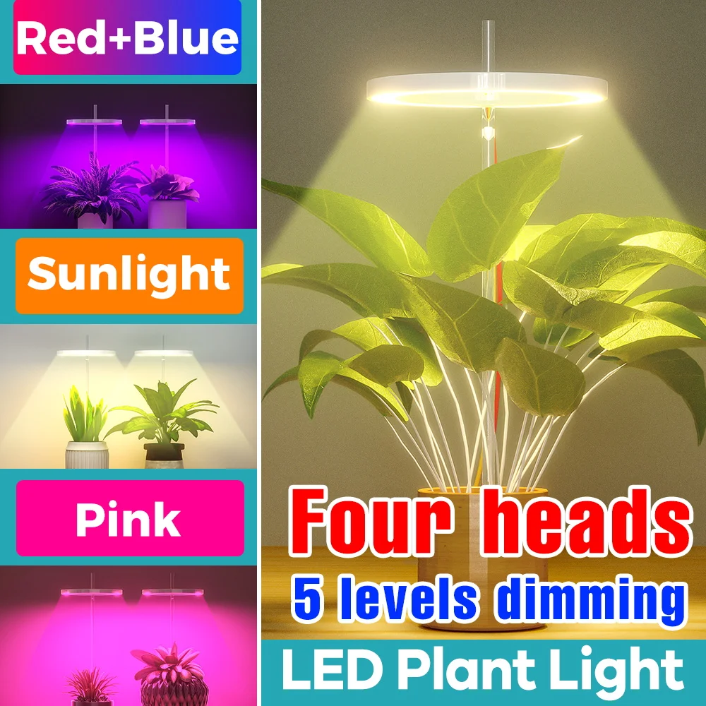 LED-Wachstumslampe mit Vollspektrum, Einstellbare Dimmbare Pflanzenlampe, LED-Hydroponik-Lampe mit Timer für Zimmerpflanzen