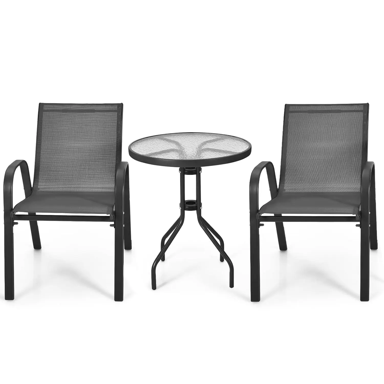 3-teiliges Bistro-Set, Gartenmöbel-Set inklusive Gartentisch mit Schirmloch und 2 Klappstühlen, Balkon, individuell gestaltet