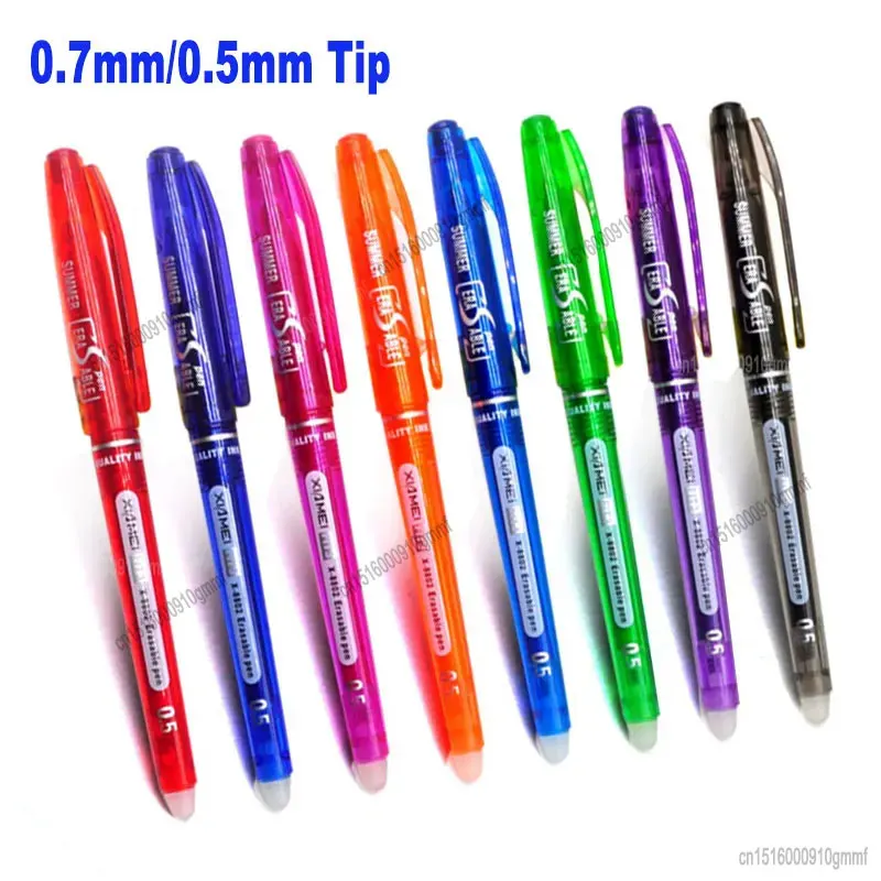 Set di penne gel cancellabili con punta a proiettile da 0,7 mm 0,5 mm Aste di ricarica Cartuccia d'inchiostro di colore blu nero Ufficio Scuola Scrittura Disegno di cancelleria