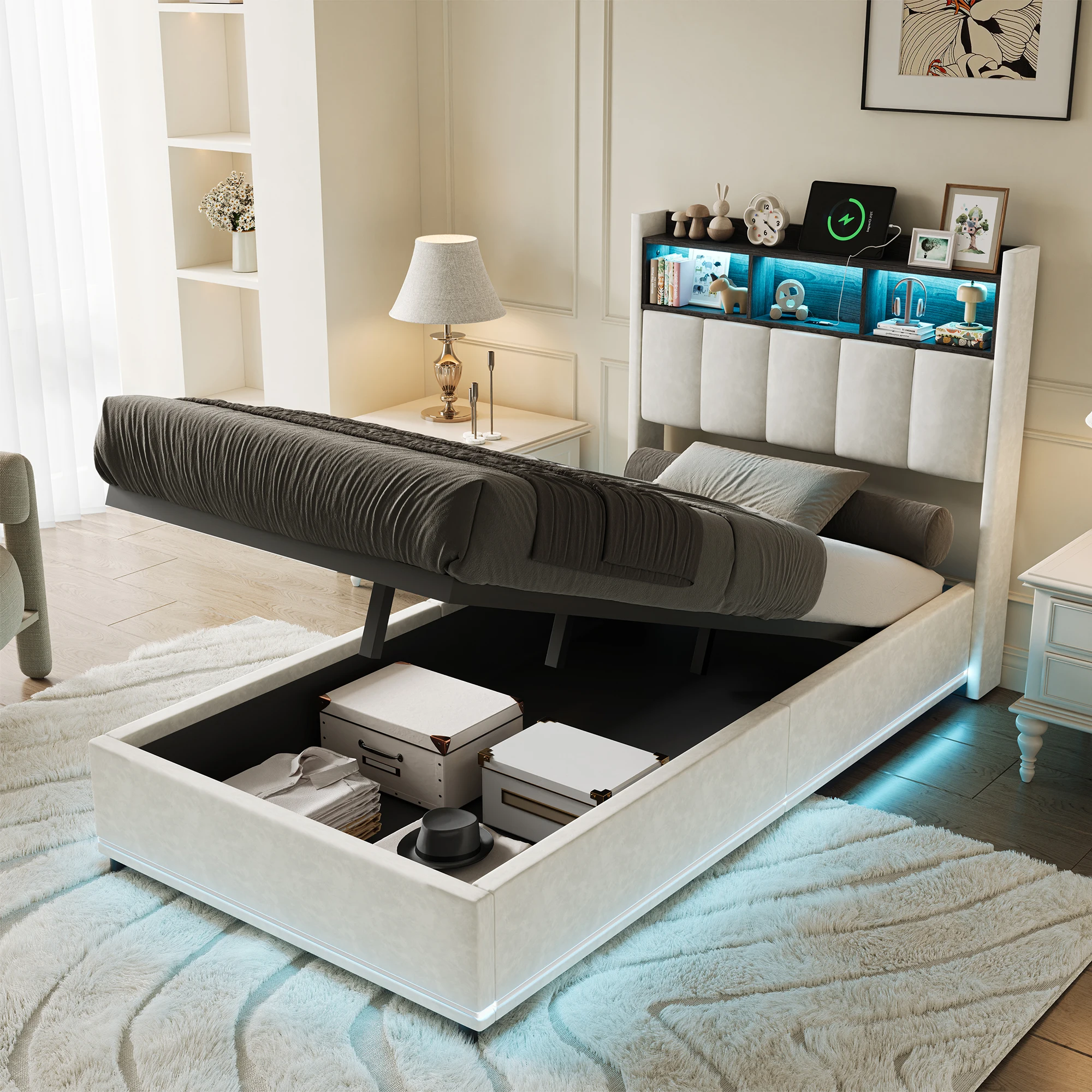 Comanlai 90×200cm Kinderbett, Polsterbett mit Lattenrost und Kopfteil, verschiedene Arten von Bettgestellen, ohne Matratze Image