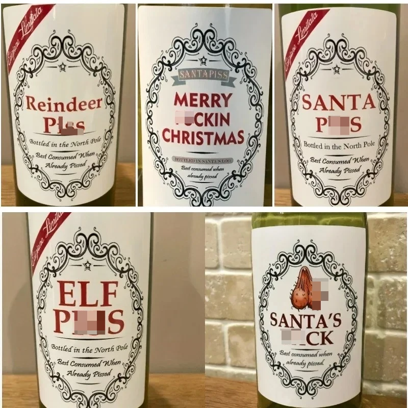 5 teile/paket Weihnachten Flasche Aufkleber Lustige Witz Weihnachten Aufkleber Flasche Etiketten Neuheit Flasche Etiketten Lustig Glücklich Image