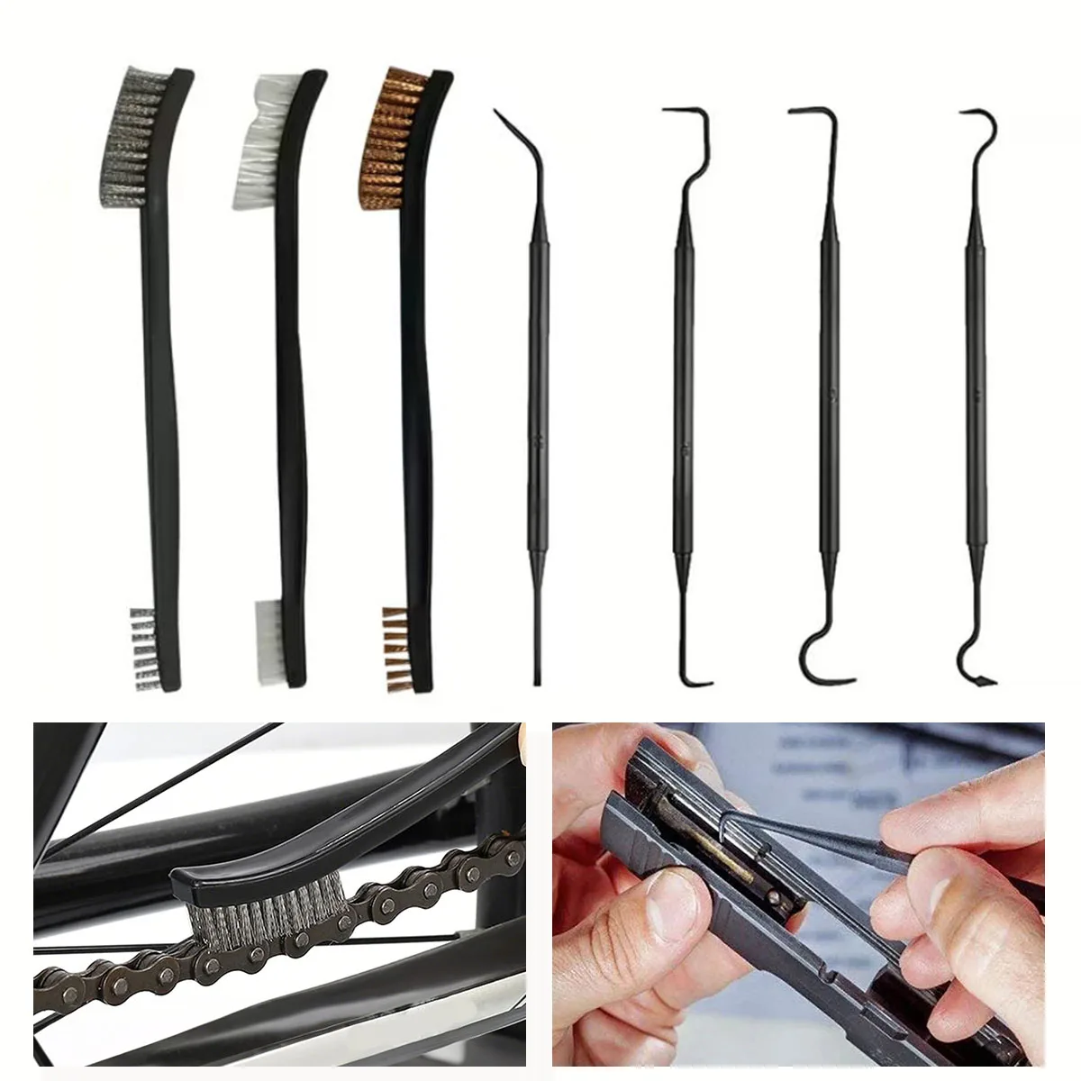 3/4/7-teiliges Drahtbürsten-Reinigungsset mit Nylonhaken und Doppelkopfwerkzeug zur Reinigung von Schweißschlacke, Rostentfernung, multifunktionale Reinigung Image