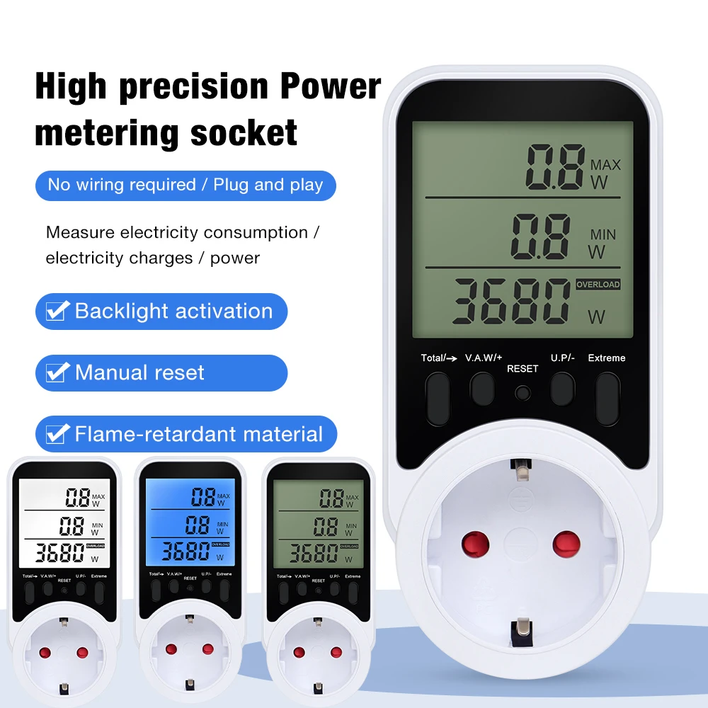 Digitaler Leistungsmesser-Steckdose, 120–240 V, Spannung, Wattmeter, Stromverbrauch, Energieanalysator für Kühlschrank, Haushalt Image