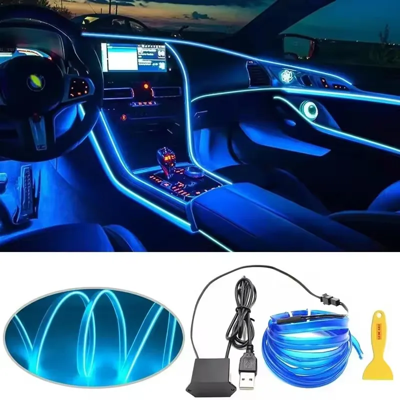 5M Auto Innen Led Streifen Licht Neon EL Verkabelung Dekorative Lampe Für Auto DIY Flexible Umgebungs Licht USB Party atmosphäre Diode Image