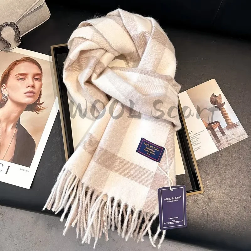 2023 neue Wolle Frauen Schal Luxus Kaschmir Winter Decke Wraps Casual Plaid Print Pashmina Bufanda Reise Poncho Stolen Echarpe Image