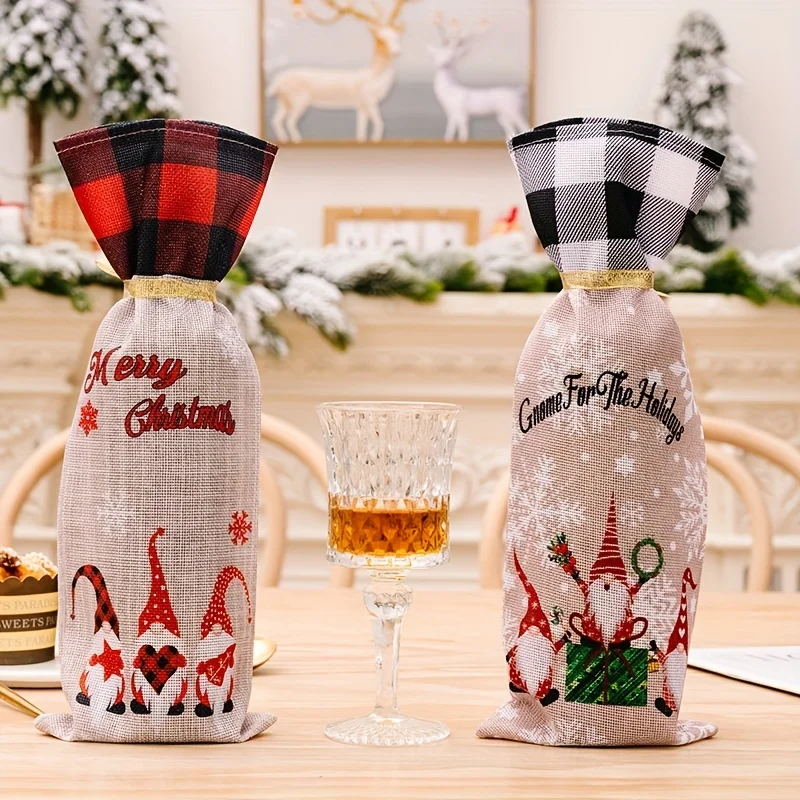 2025 Weihnachten Weinflasche Abdeckung Set Santa Schneemann Gewebte Weinflasche Taschen Für Weihnachten Party Abendessen Tisch Dekorationen Neue Jahr Image