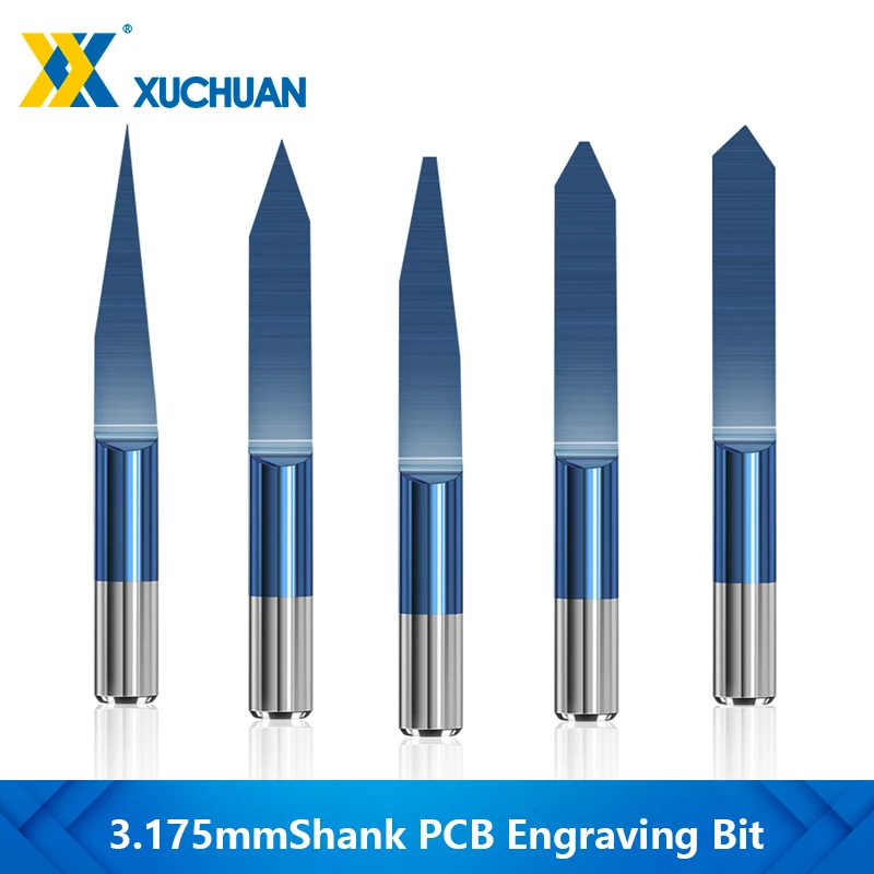 3,175mm Schaft PCB Gravur Bit 0,1-0,5mm V Form 3D Fräsen Cutter Nano Blau Beschichtung Flachen Boden gravur Bits CNC Router Bit Image