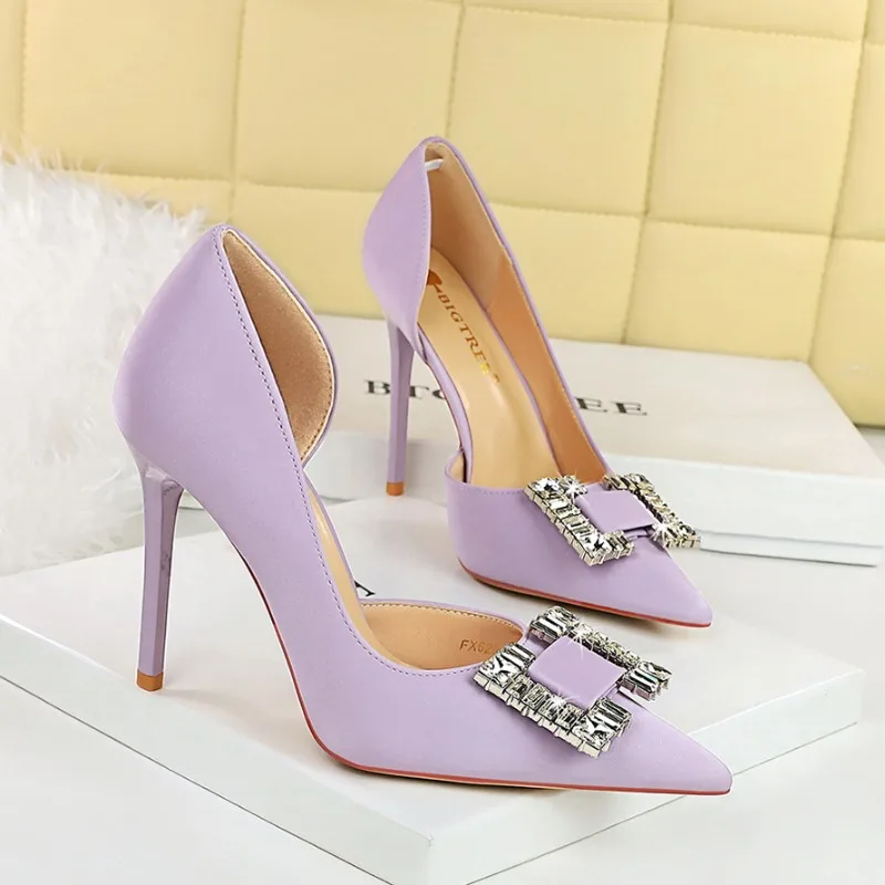 Frauen 10,5 cm High Heels Dame Sexy Stilvolle Perle Lila Pumpen Weibliche Elegante Spitz Stiletto Ferse Schuhe