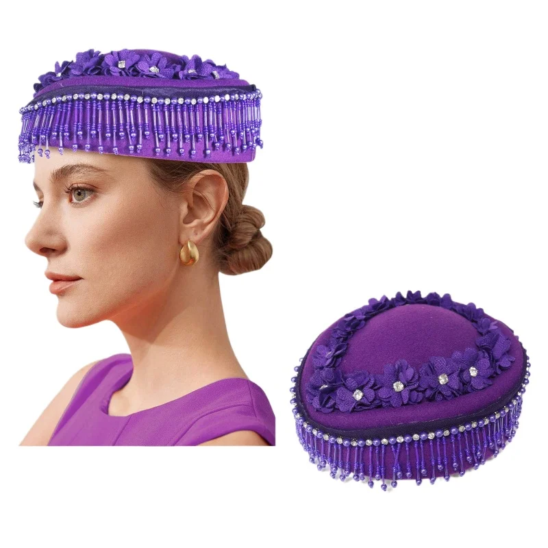 Hochzeitshüte, rot, gelb, Cocktail-Abend-Tanz-Party-Kappe für Damen mit Perlen, elegante Kirche, Empfang, Baskenmütze, Cosplay-Kappen