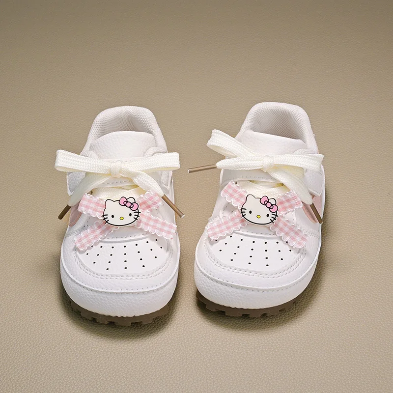 Kinder-Freizeitschuhe ​ Turnschuhe aus PU-Leder mit Schleife, Hello Kitty, Frühlingsschuhe für Mädchen, rutschfeste, weiche Unterseite, rosa, Größe 22–31