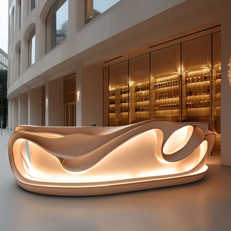 Farbe gebogene Bar Rezeption High-End-Schönheit Kasse Seite Firma Hotel Willkommensschreibtisch Anpassung Rezeption Theke Möbel Image