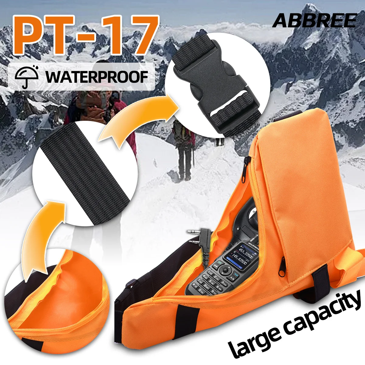ABBREE Walkie-Talkie Brusttasche 2 Fächer Wasserdichter Schultergurt Taktische Nylon-Tasche Holster für UV-5R Mini 5RH Amateurfunk Image