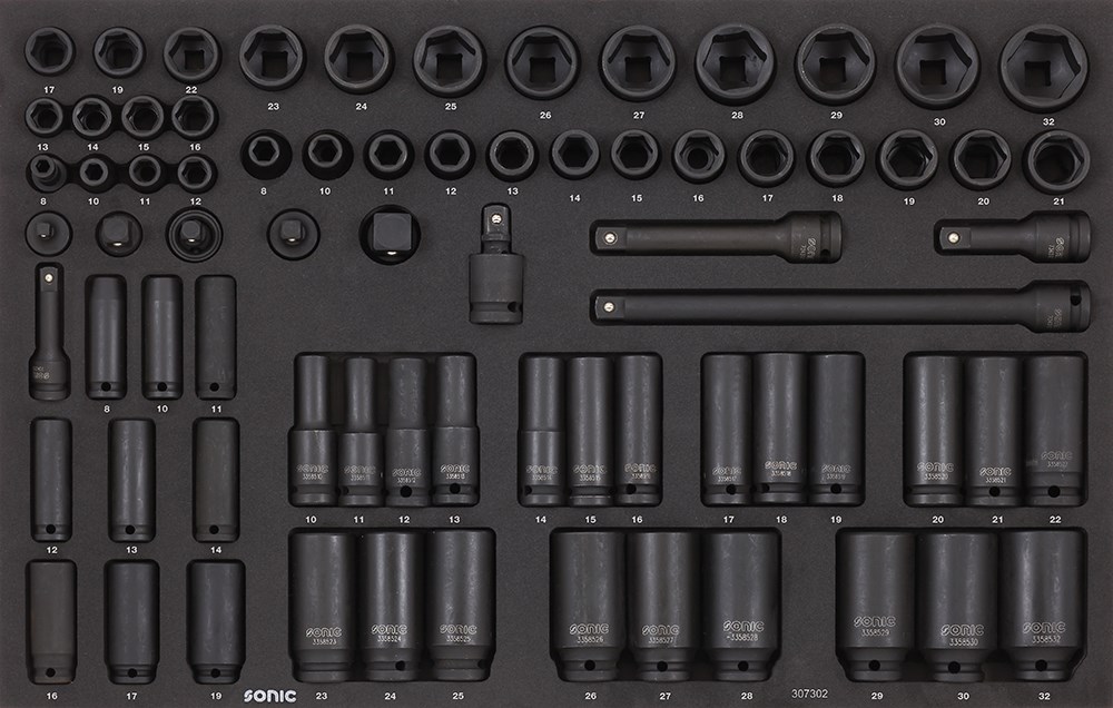 SONIC EQUIPMENT Kraft-Stecknuss-Satz Nusssatz schlagschrauberfest 3/8 und 1/2 SFS-M 74-tlg. 307302
