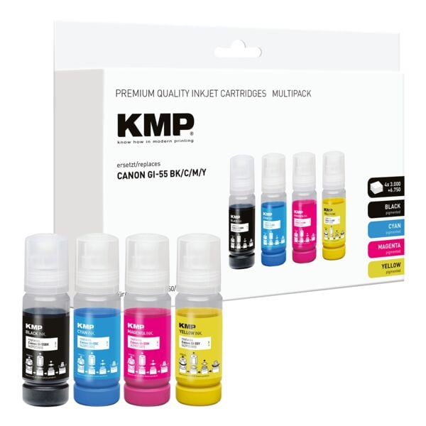 KMP Tintenpatronen-Set ersetzt Canon »GI55 BK/CMY« cyan, magenta, gelb, schwarz blau Image
