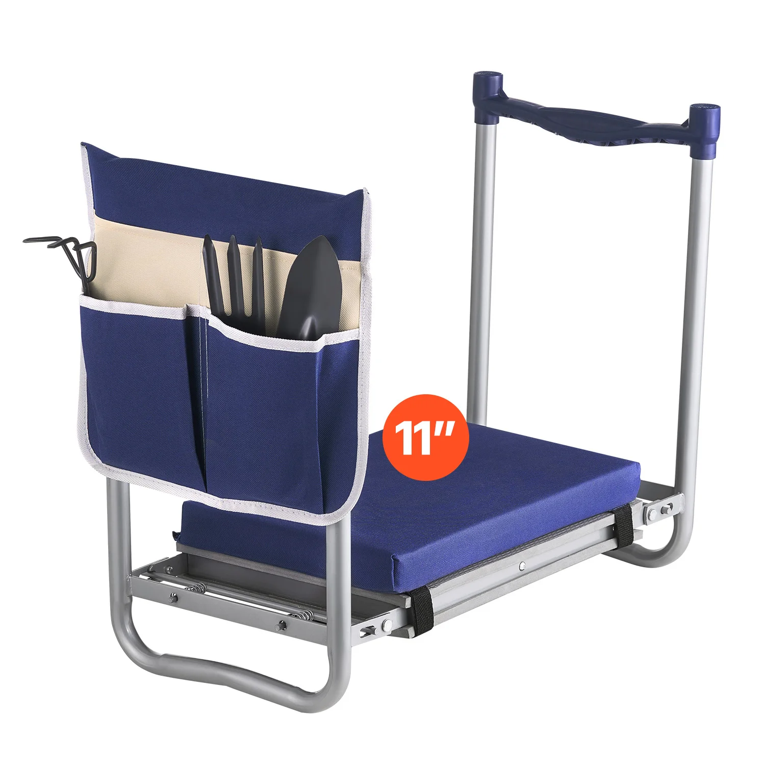 SucceBuy Genouillère et siège de jardin 11 pouces de large et épais, tabouret de jardin robuste, siège de jardin pliant avec sac à outils