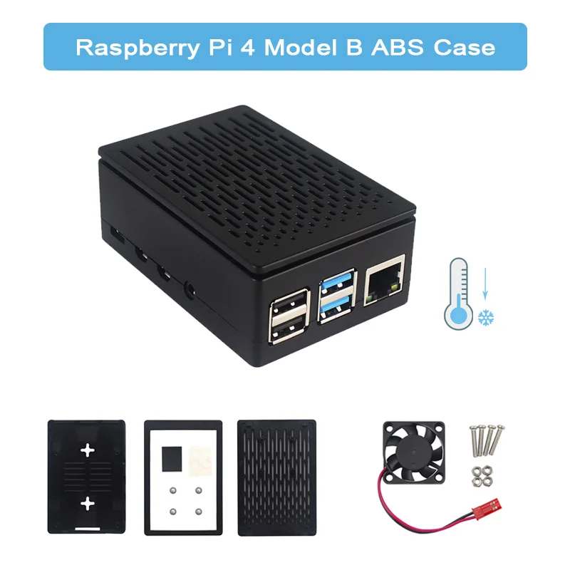 Raspberry Pi 4 Modell B ABS Fall mit Lüfter Schwarz Kunststoff Prectective Box für Raspberry Pi 4B 3,5 zoll LCD Touch Screen Image