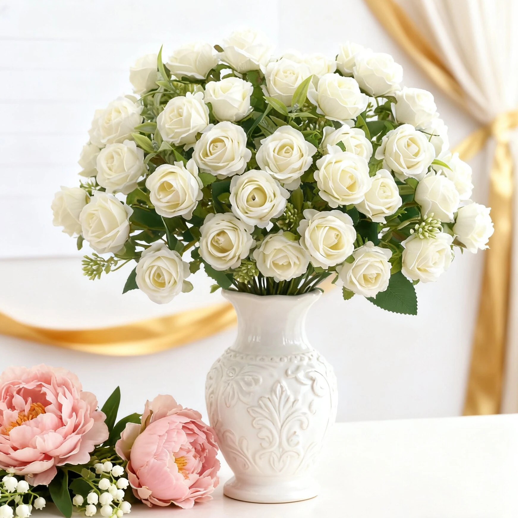 Artificial Flower Ten Head Silk Rose Bundle Scrapbook Festival Wedding Outdoor Garden Yard Party Room Vase Table Decora Diy Gift