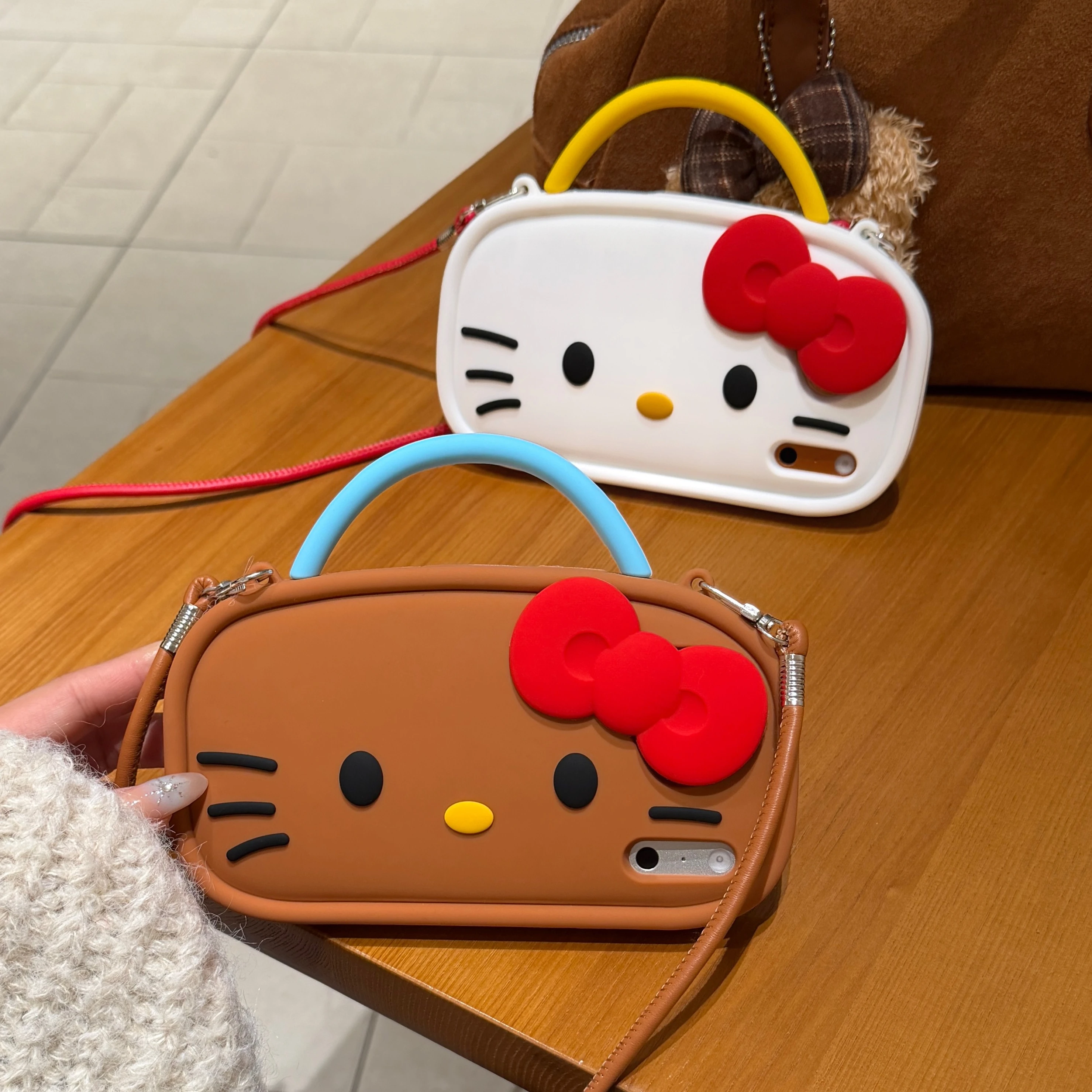 Niedliche Schleife Hello Kitty Handyhülle für iPhone 17 16 15 14 13 12 Pro Max Plus Cartoon iPhone 17 Pro Hülle mit Trageband