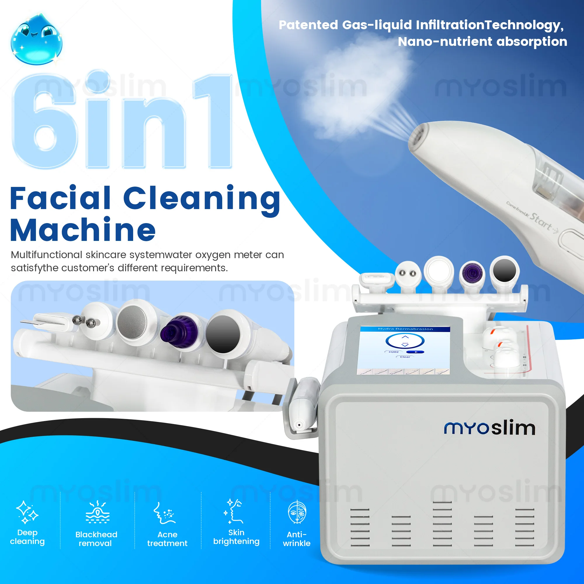 6-in-1 Hydro-Mikrodermabrasion Aqua Peeling H2O2 Gesichtsbehandlungsgerät Hydra Wasser-Dermabrasion Peel Sauerstoff-Jet Schönheitsgerät Image