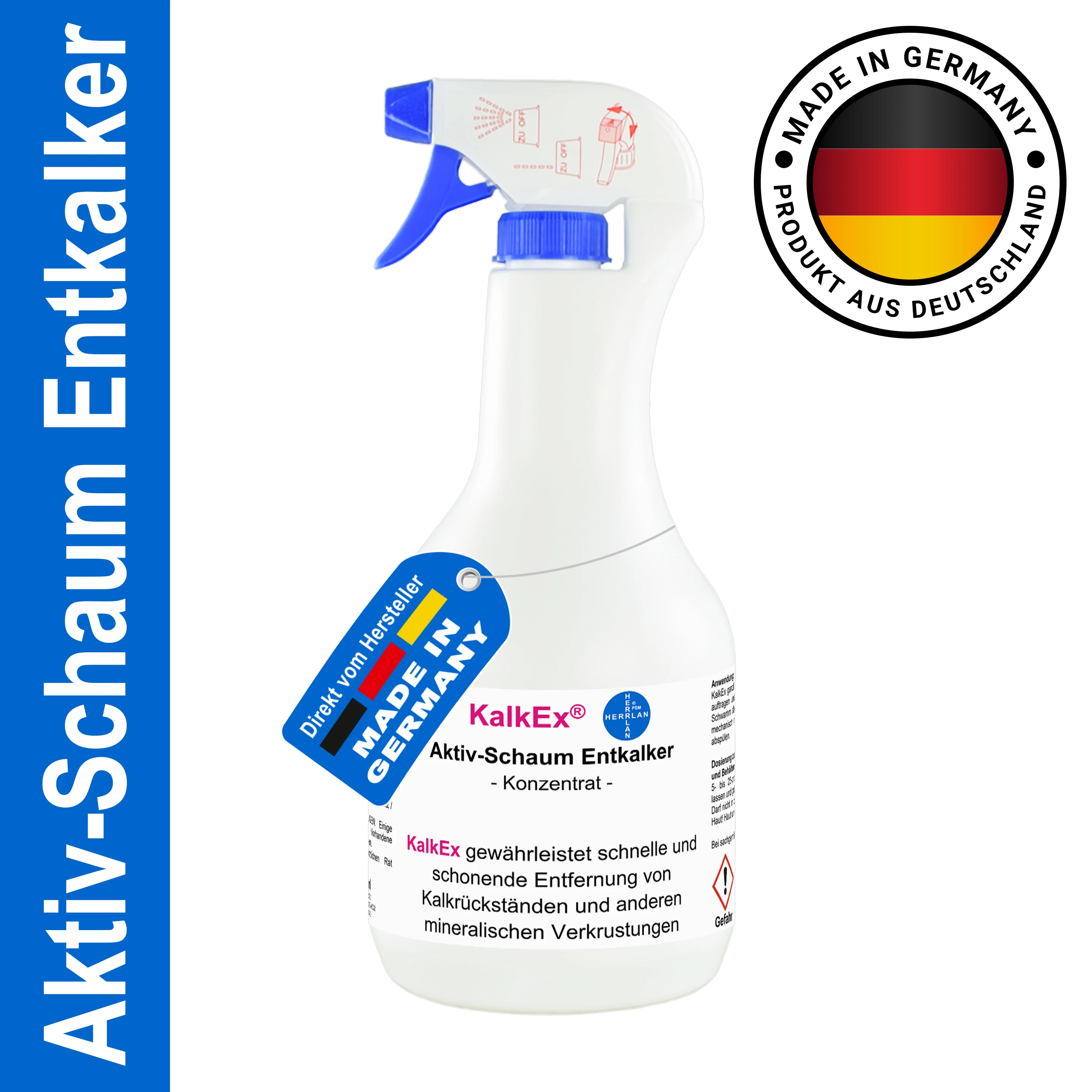 HERRLAN® KalkEx Aktiv-Schaum Entkalker – Sprühflasche - Hochkonzentrierter Kalklöser mit Schaumformel für Bad, Küche & Geräte Image