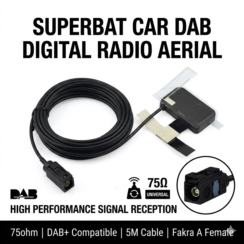 Superbat DAB Digitale Autoradio-Antenne mit Fensterglashalterung Fakra Buchse Schwarzer Gerader Anschluss für Fahrzeuge Image