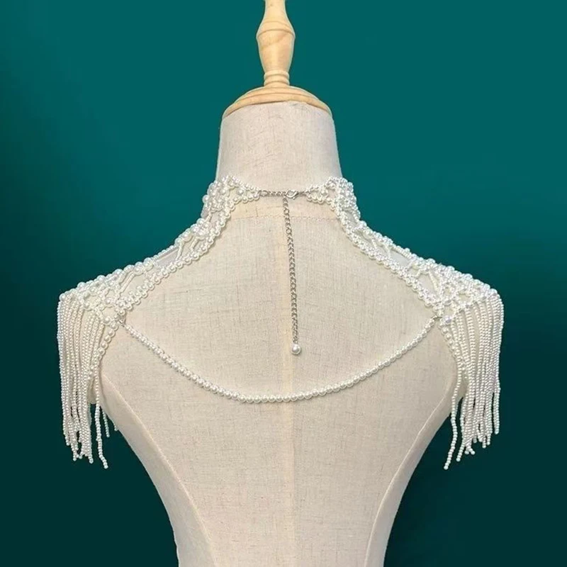 Perlen Quaste Dekoration multifunktionale Braut Schulter Schal handgemachte Braut Accessoire elegante Perle Körperkette für Strand Image