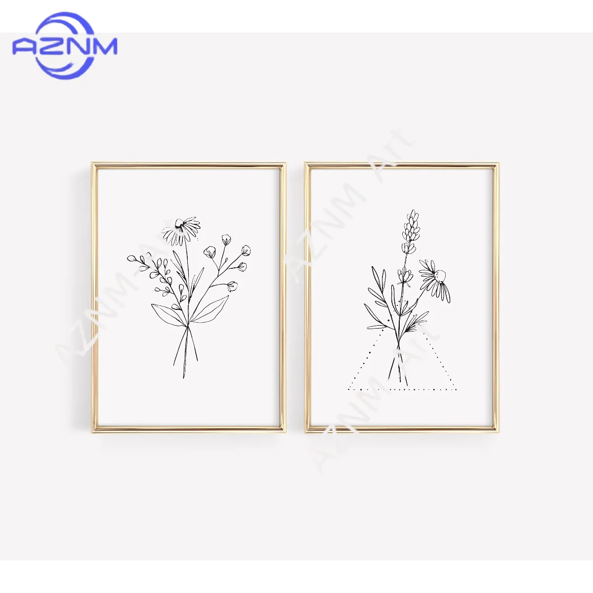 1/2 Stück Line-Art-Botanikdrucke, Blumenstrauß-Wandkunst, Set mit 2 Blumendrucken, Wanddekoration für das Wohnzimmer, minimalistische Kunst Image