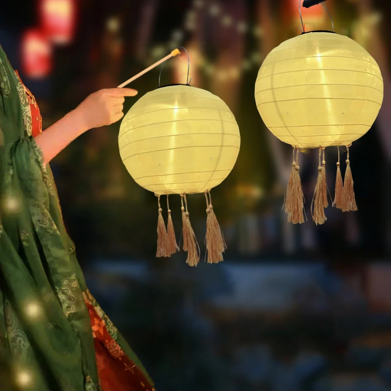 12 Zoll Wasserdichte Solar-Chinesische Laterne Stoff-Hängelampe für Outdoor-Festivals Hochzeiten Geburtstagsfeiern Garten-Hängelampe Dekoration