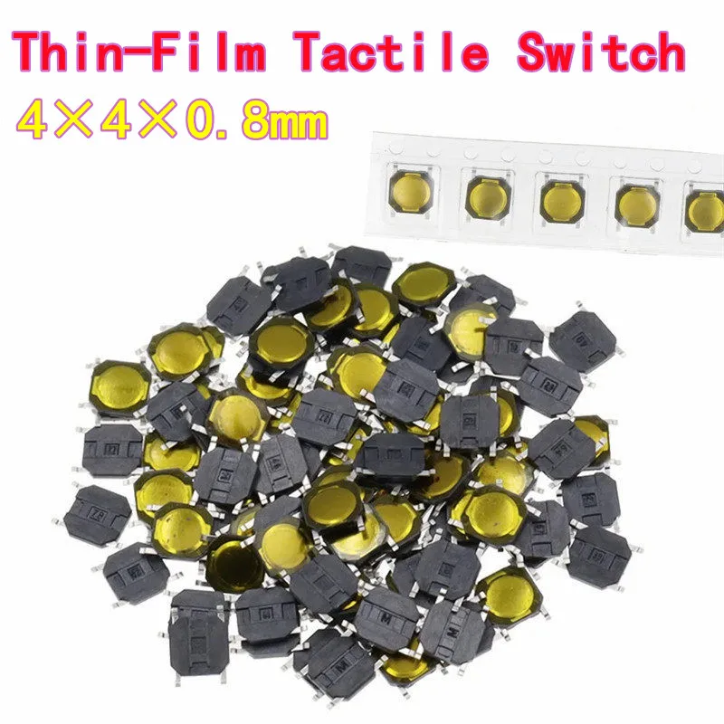 100PCS 4×4×0,8mm SMD 4-Pin wasserdichter Schalter Micro Thin-Film Taktilschalter mit Metallkuppel Image