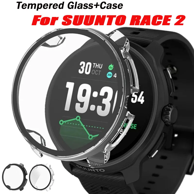 Gehärtetem Glas + Fall Für Suunto Race 2 Smart Uhr Bildschirm Anti-scratch Schutzhülle Film Zubehör Für Uhr Suunto Race 2 Image