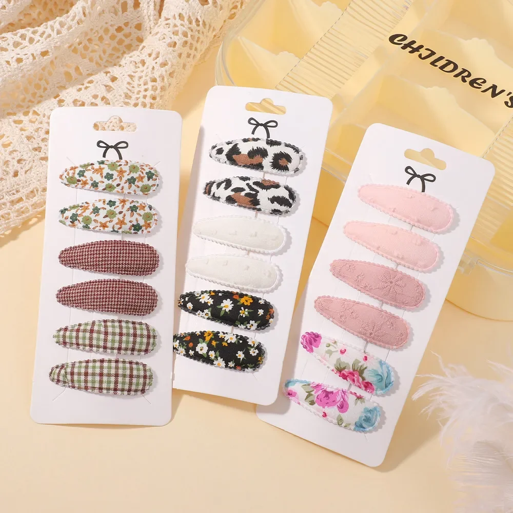 6 Stück/Set Süße Bedruckte BB-Haarspangen für Babymädchen Weiche Handgemachte Blumen-Haarklammern Haarschmuck Großhandel Image
