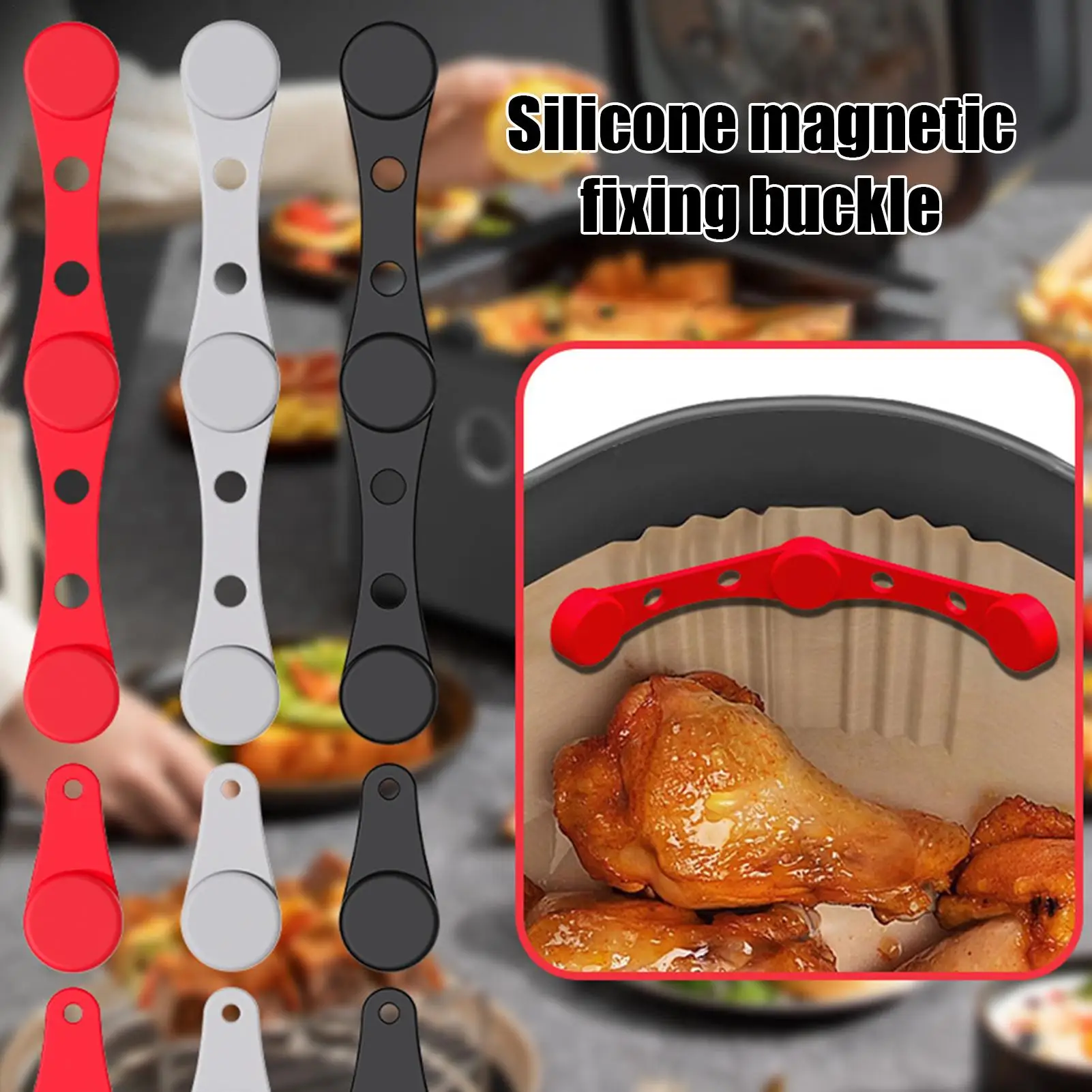 Heißluftfritteusen-Magnet-Silikon-Schnalle zum Fixieren von Backpapier-Einlagen, schnell lösendes, hitzebeständiges Heißluftfritteusen-Fixierungswerkzeug Image