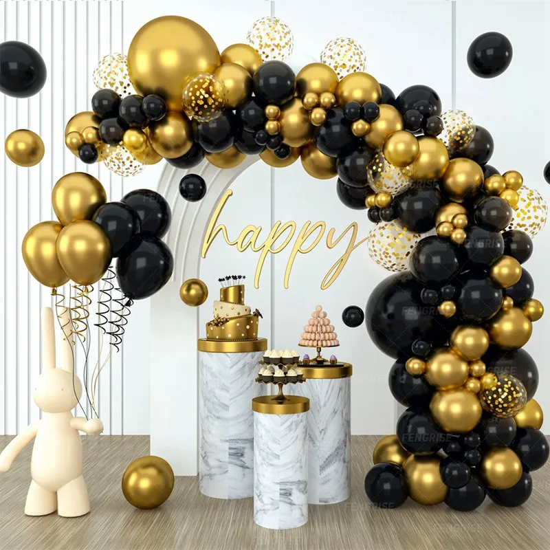 114 stücke Schwarz gold Ballon Girlande Bogen Konfetti Latex Luftballons Abschluss 30. 40. 50. Geburtstags feier Dekor Erwachsene Baby party Image