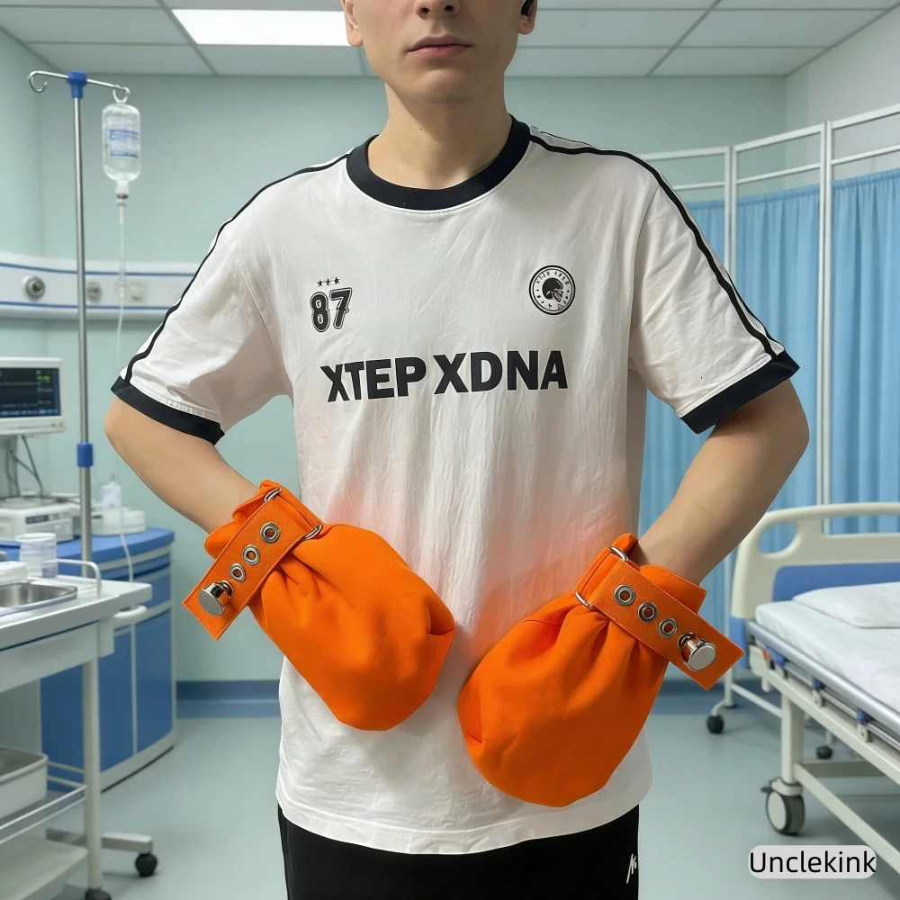 Orange XXL Medizinische Fixierhandschuhe Anti-Zug-Sicherheitshandschuhe Weiche Baumwolle Waschbare Patientenhandschuhe für die Patientenversorgung Image