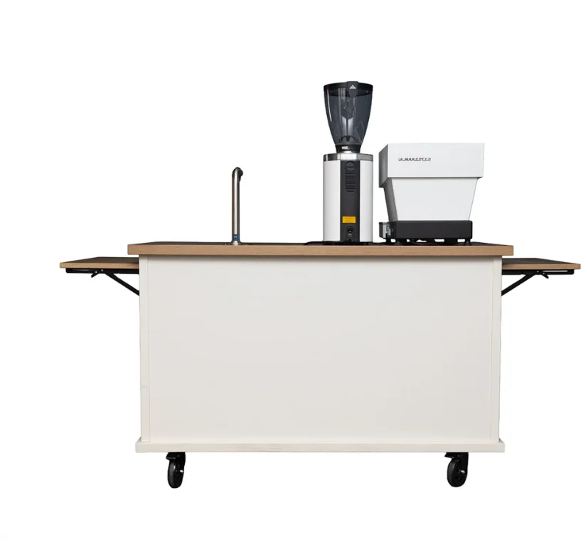 Abnehmbarer, tragbarer 4-Rad-Fast-Food-Kaffeewagen aus Holz, Bartheke, mobiler Laden, kann im Kofferraum installiert werden Image