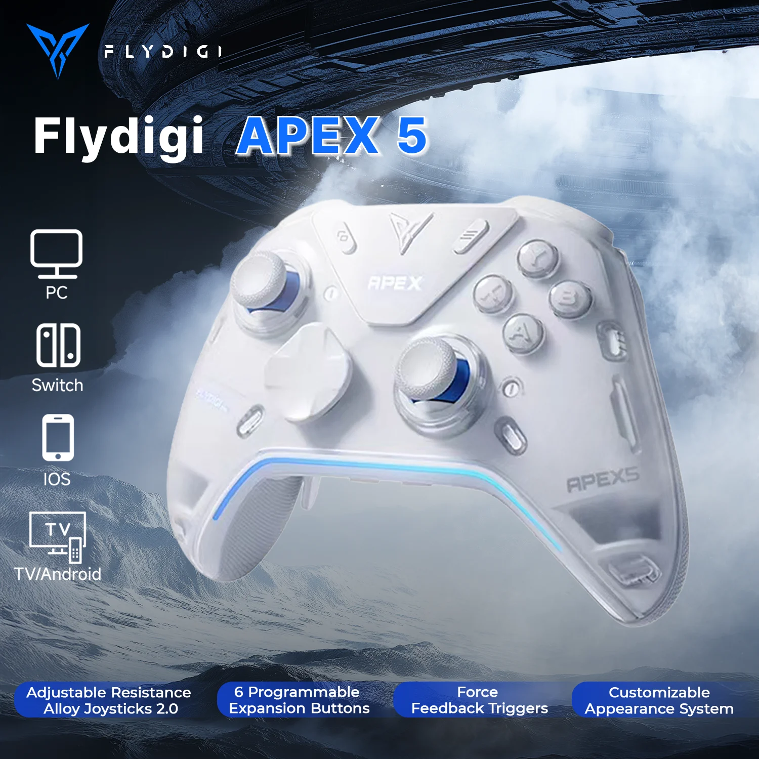 Gamepad Flydigi APEX 5-Game-Controller, verstellbare Joysticks, Force Feedback-Trigger, RGB-Multiplattform für PC-Schalter, Android IOS Image