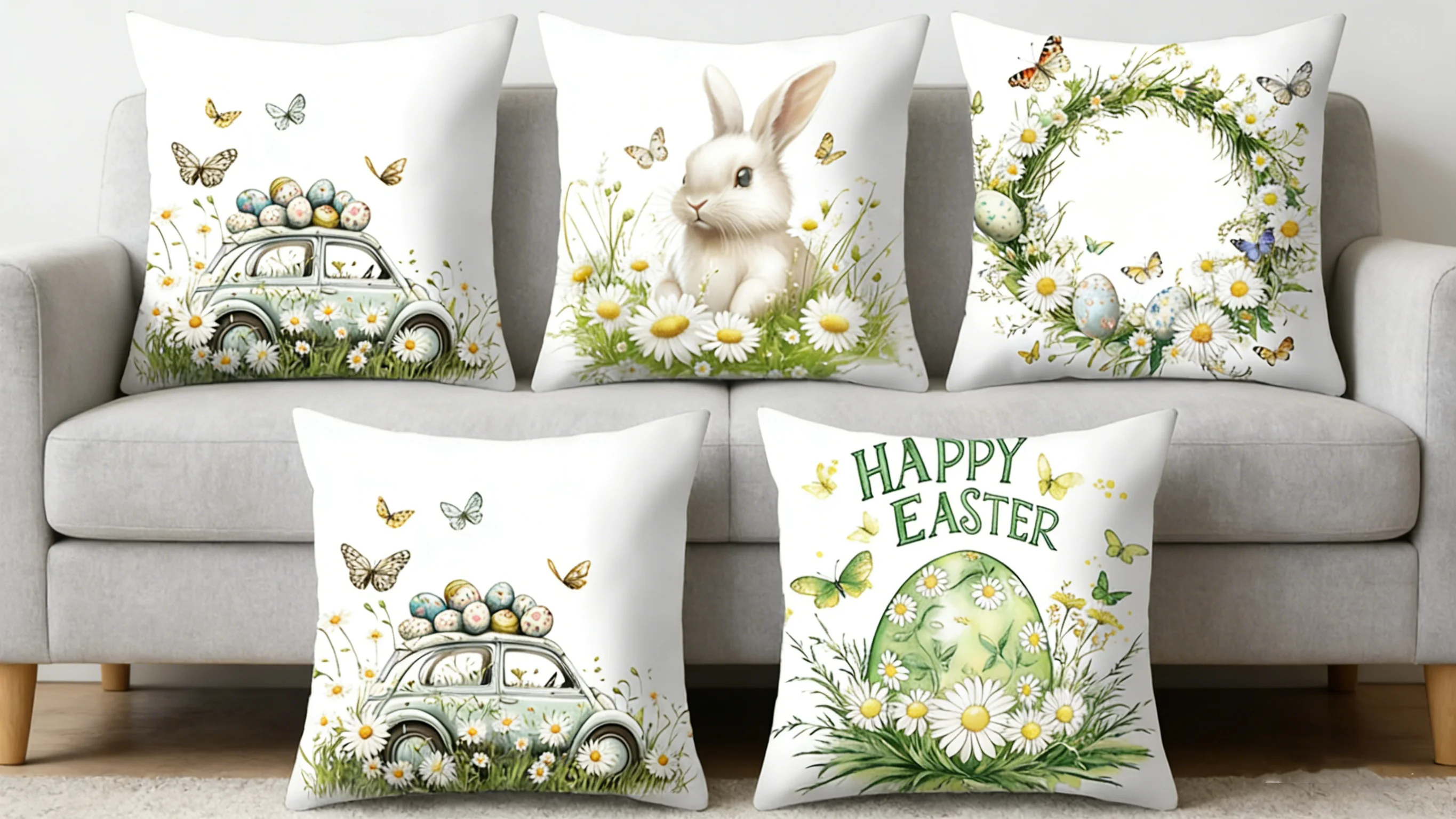 4 Stück Rustikale Oster-Kissenbezüge, Dekorative Kissenhüllen für Zuhause, Büro und Wohnzimmer, Festliche Sofa- und Couch-Dekoration Image